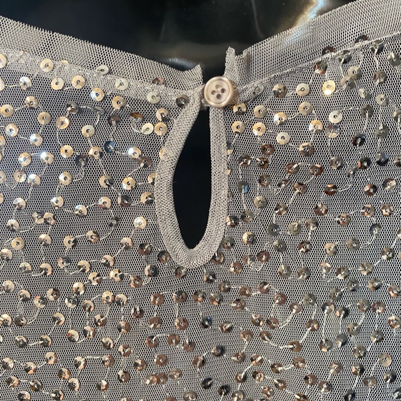 INC Semi sheer silver sequin short sleeve top - Picture 7 of 16